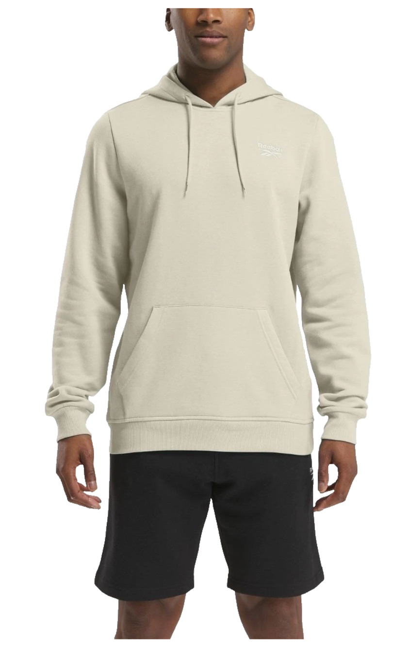 Reebok Fleece Hoodie Sweatshirt Men's XL Vintage Chalk White Identity Logo